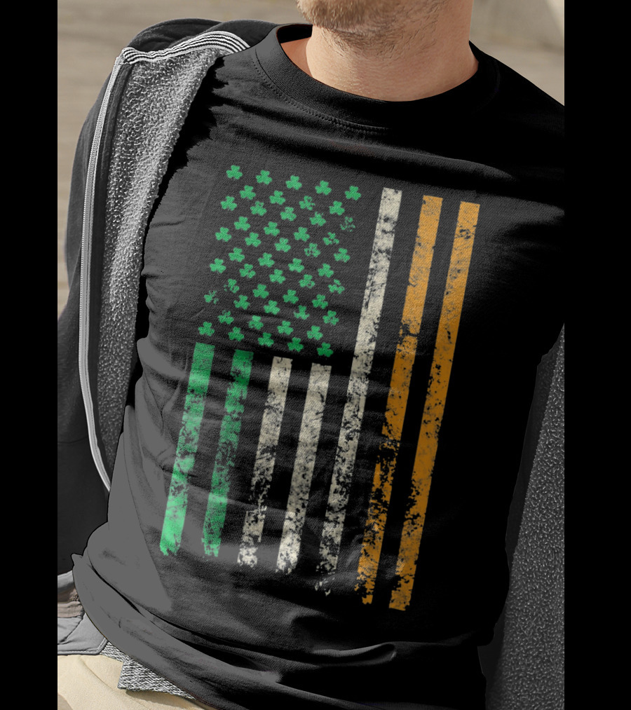 American Ireland Flag Shamrock Symbolic Fusion T-Shirt
