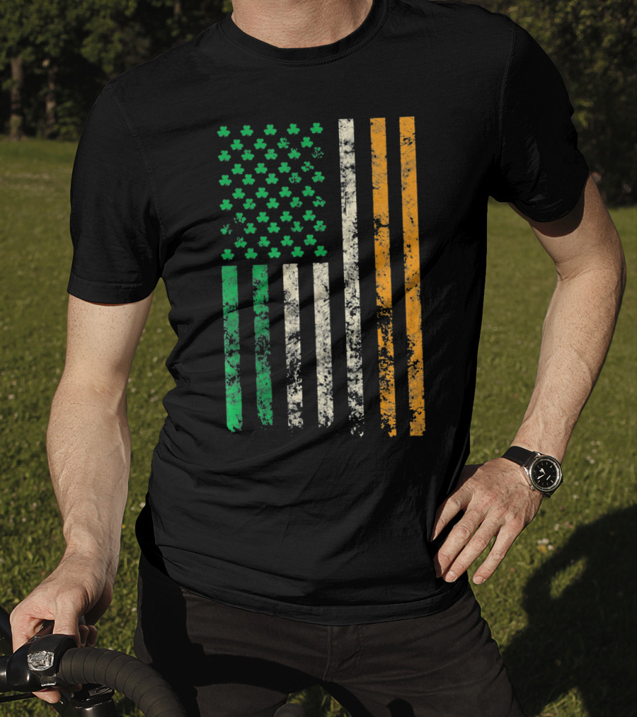 American Ireland Flag Shamrock Symbolic Fusion T-Shirt
