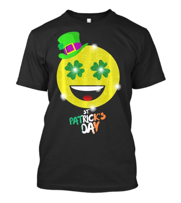 St. Patrick's Day Emoji With Green Hat And Shamrock Eyes T-Shirt