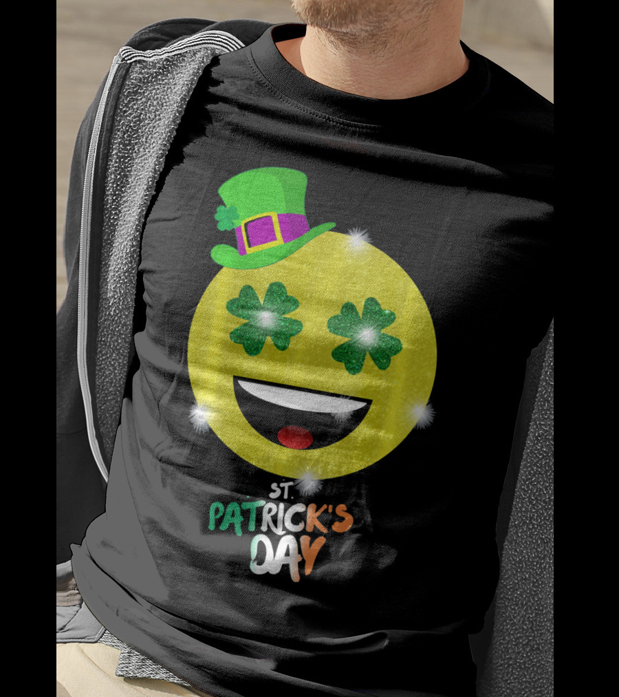 St. Patrick's Day Emoji With Green Hat And Shamrock Eyes T-Shirt