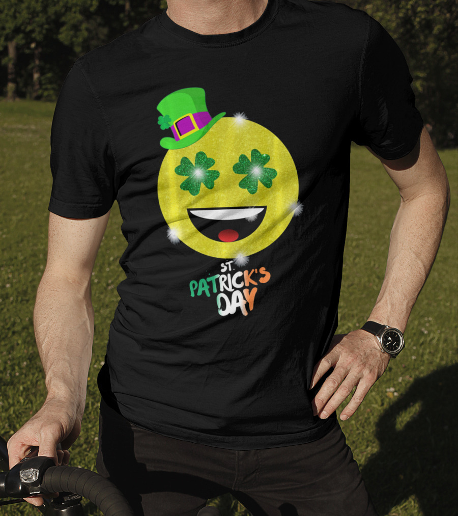 St. Patrick's Day Emoji With Green Hat And Shamrock Eyes T-Shirt