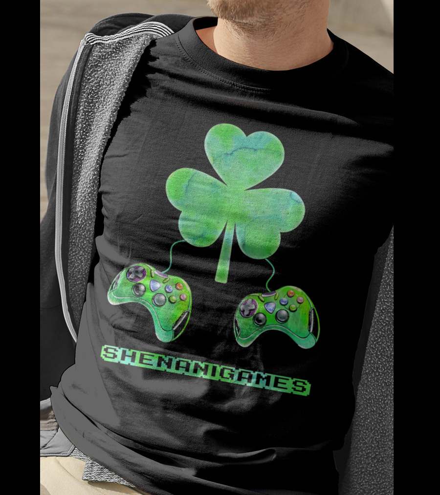 Shenanigames St Paddys Day Gamer Shamrock Controllers T-Shirt