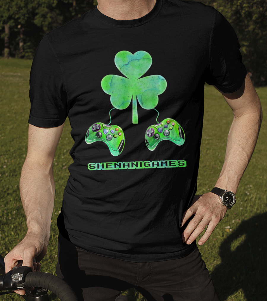 Shenanigames St Paddys Day Gamer Shamrock Controllers T-Shirt