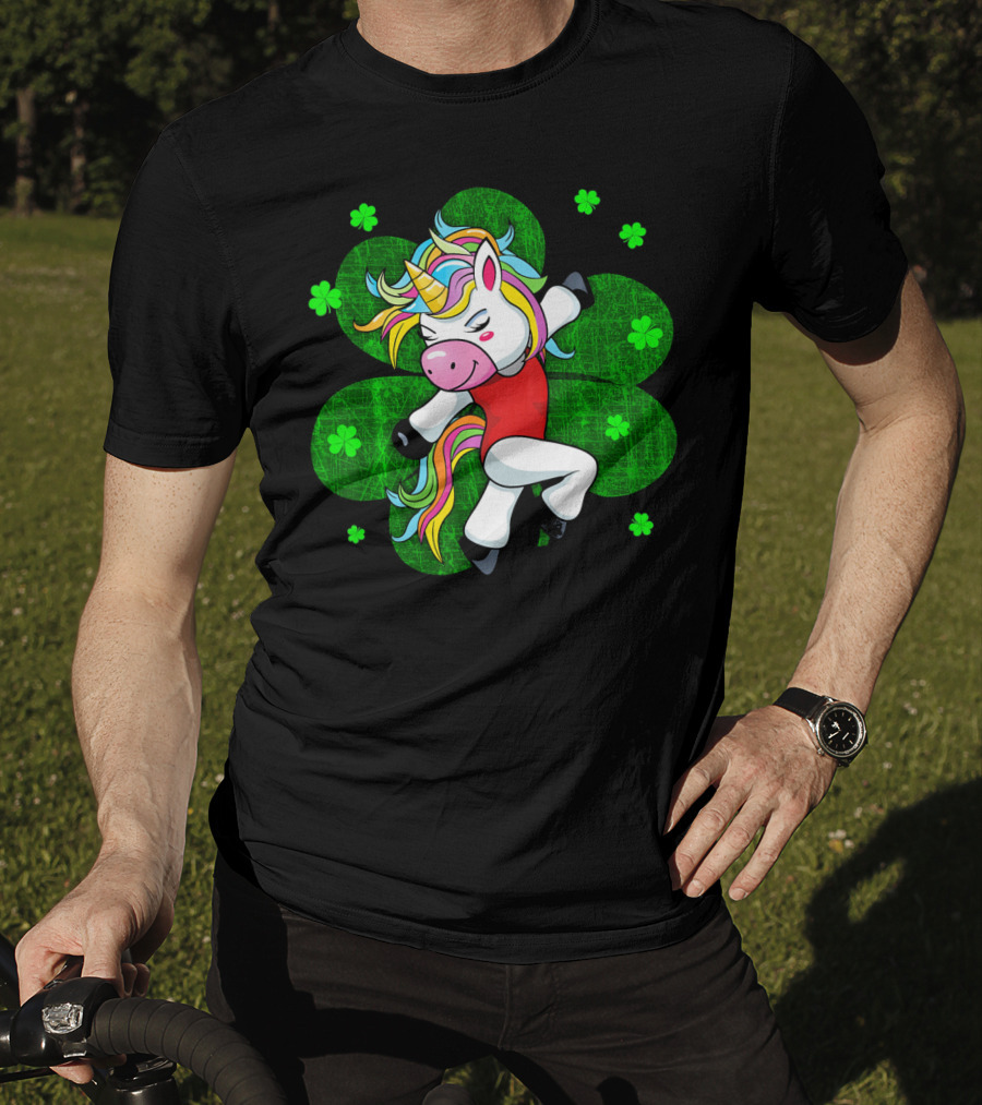 Youthful Rainbow Unicorn Gymnastics With Irish Shamrocks T-Shirt