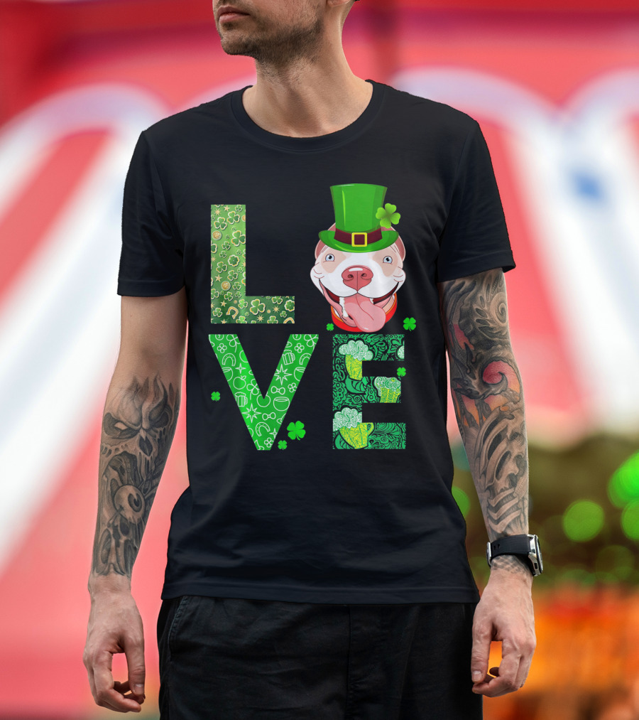 Love Pitbull St Patricks Day Green Shamrock Hat T-Shirt