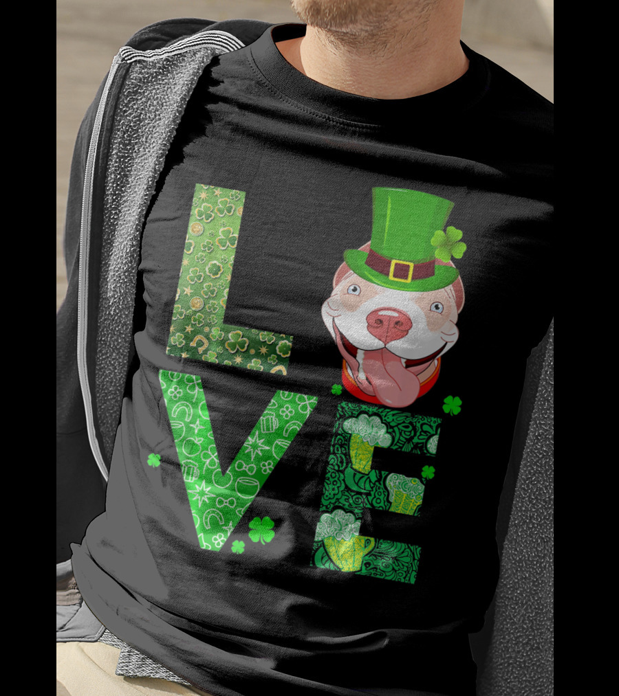 Love Pitbull St Patricks Day Green Shamrock Hat T-Shirt
