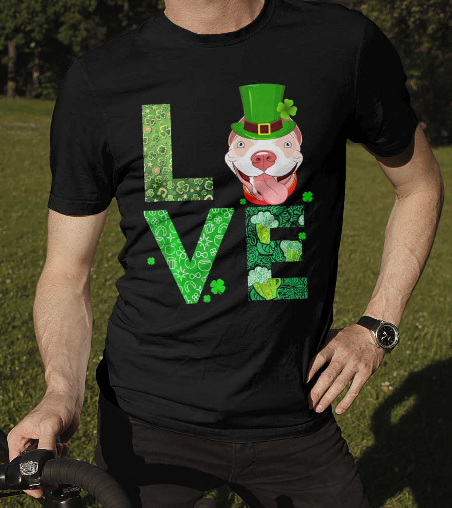 Love Pitbull St Patricks Day Green Shamrock Hat T-Shirt
