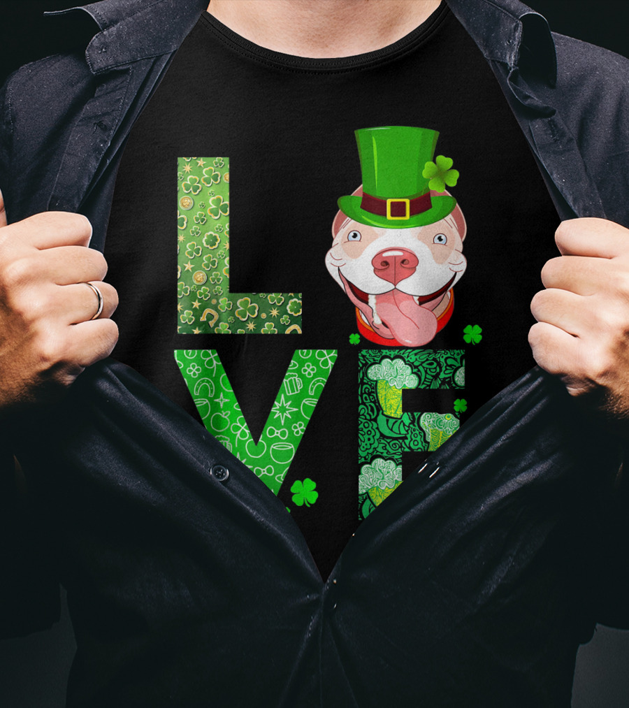 Love Pitbull St Patricks Day Green Shamrock Hat T-Shirt