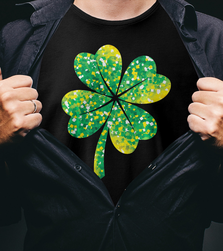 St Patricks Day Green Shamrock 4 Leaf Pattern College T-Shirt
