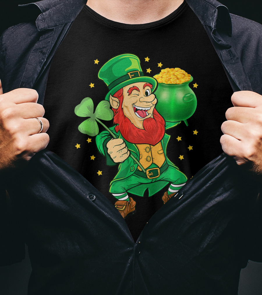 St Patricks Day Leprechauns Pot Of Gold And Shamrock T-Shirt