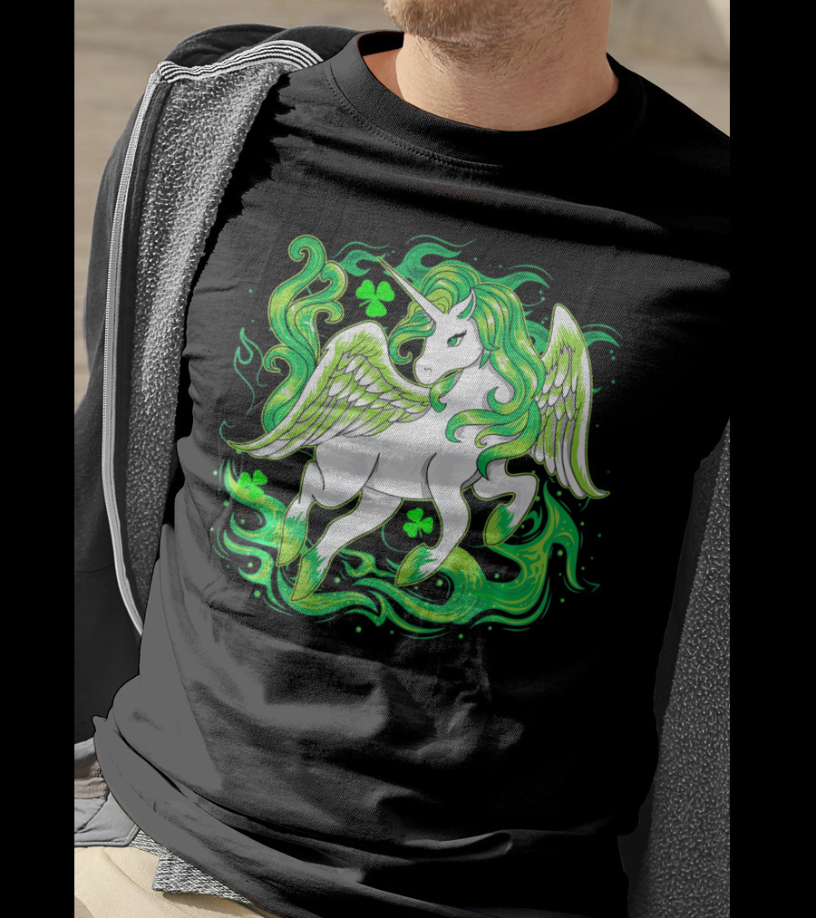 Irish Unicorn With Shamrocks Saint Patrick's Day Humor T-Shirt