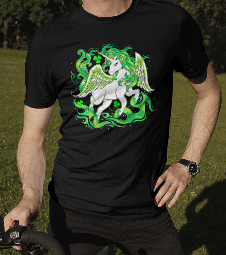 Irish Unicorn With Shamrocks Saint Patrick's Day Humor T-Shirt