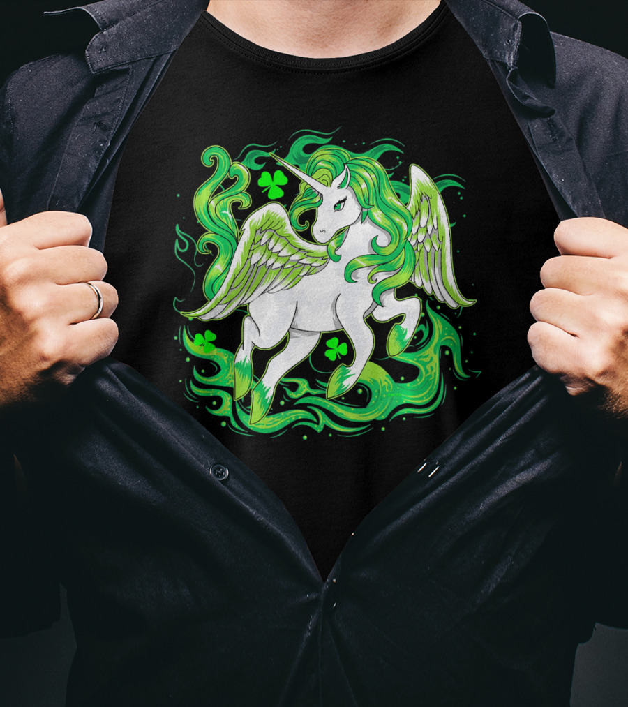 Irish Unicorn With Shamrocks Saint Patrick's Day Humor T-Shirt