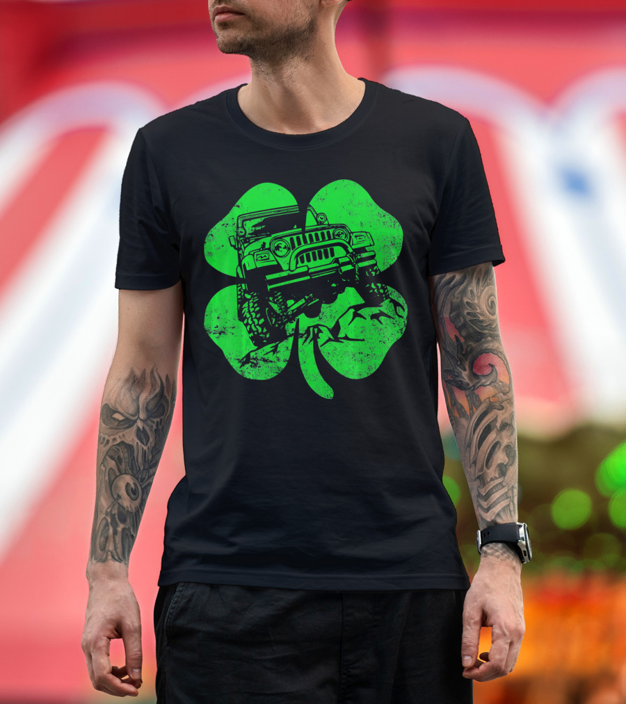 Jeep St Patricks Distressed Off Road Clover T-Shirt