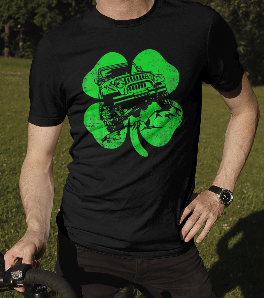 Jeep St Patricks Distressed Off Road Clover T-Shirt