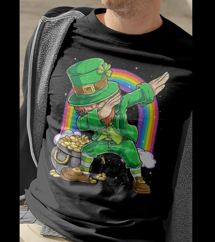 Dabbing Leprechaun Rainbow Pot Of Gold St Patricks T-Shirt