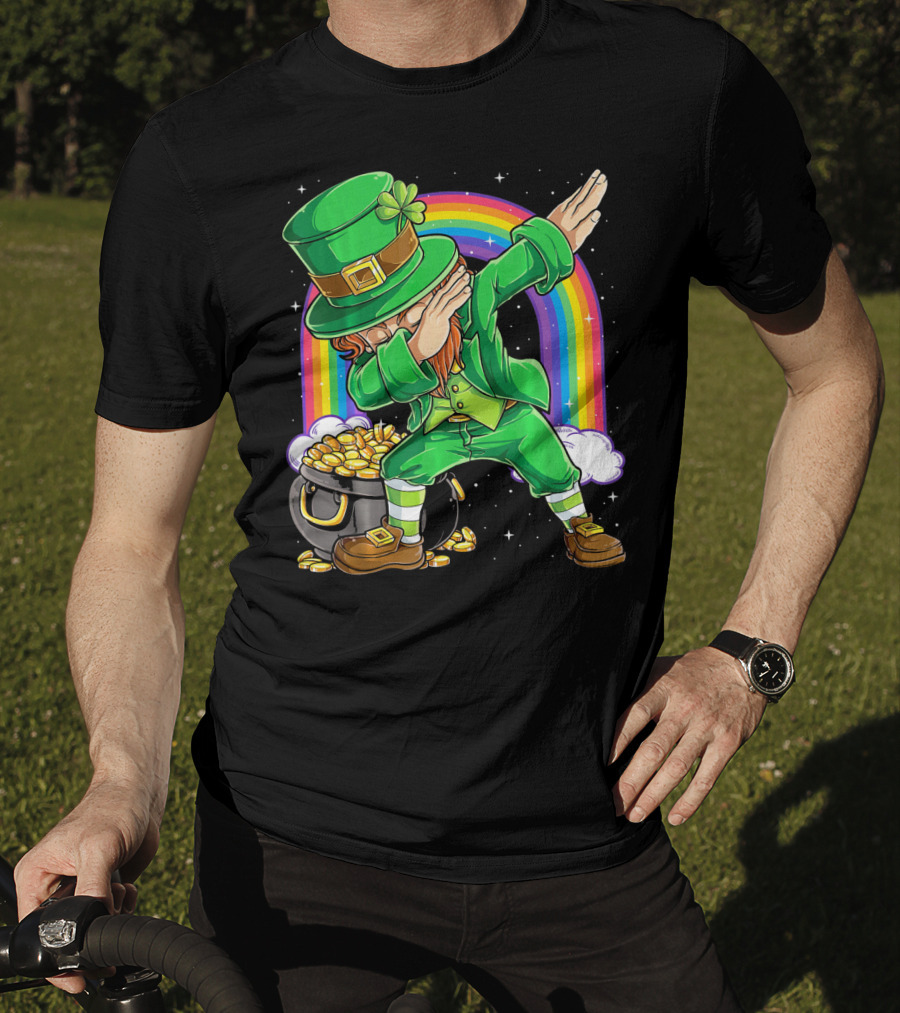 Dabbing Leprechaun Rainbow Pot Of Gold St Patricks T-Shirt