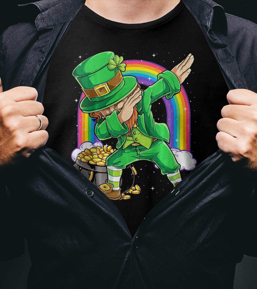 Dabbing Leprechaun Rainbow Pot Of Gold St Patricks T-Shirt