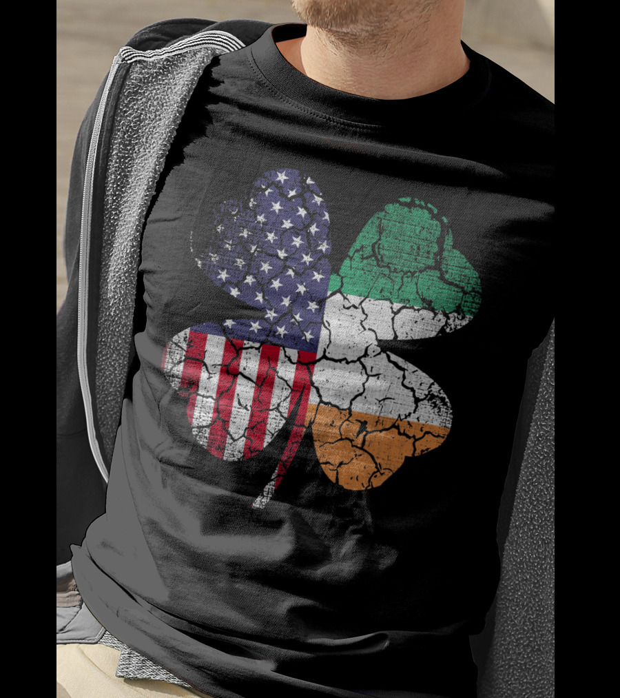 St Patricks Day Irish American Flag Shamrock Clover Mashup T-Shirt