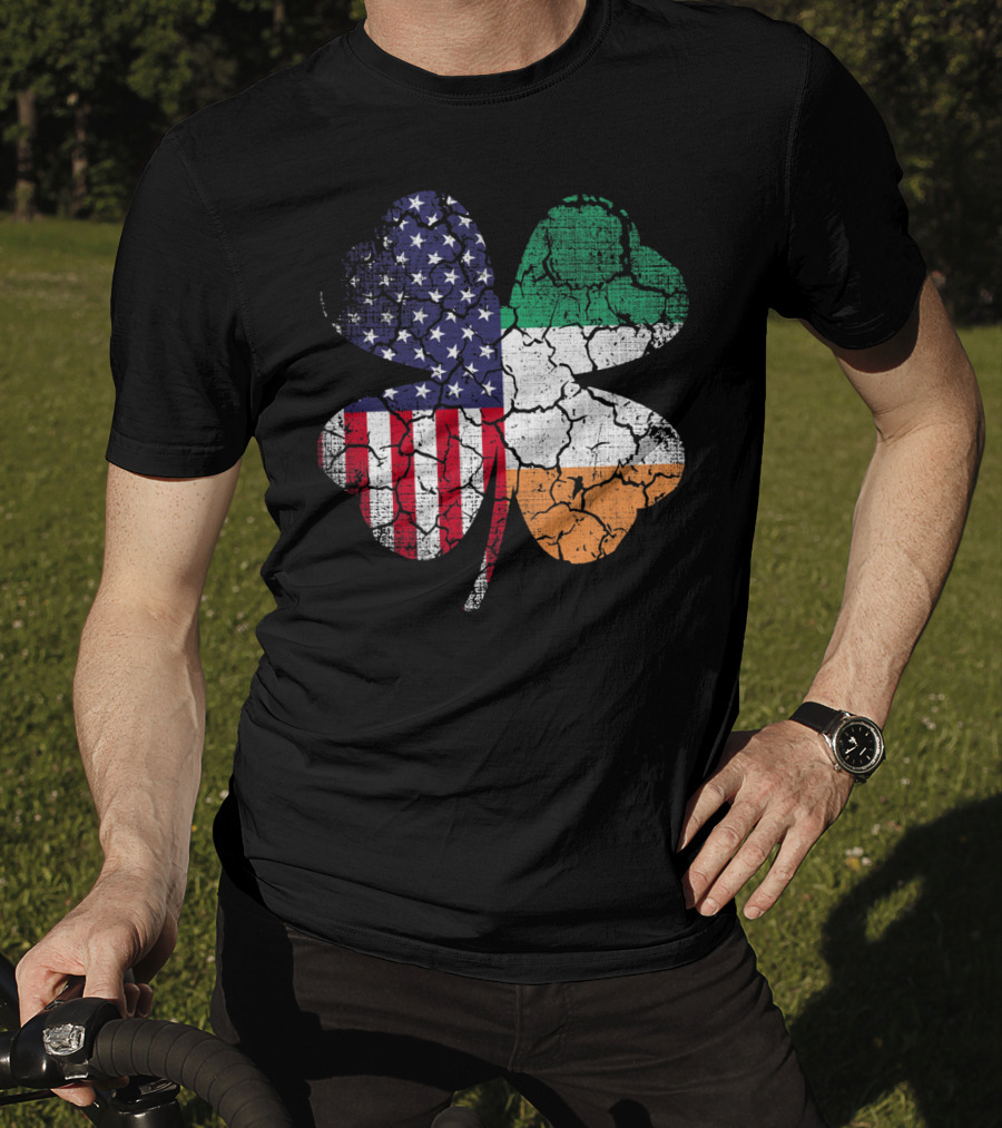 St Patricks Day Irish American Flag Shamrock Clover Mashup T-Shirt