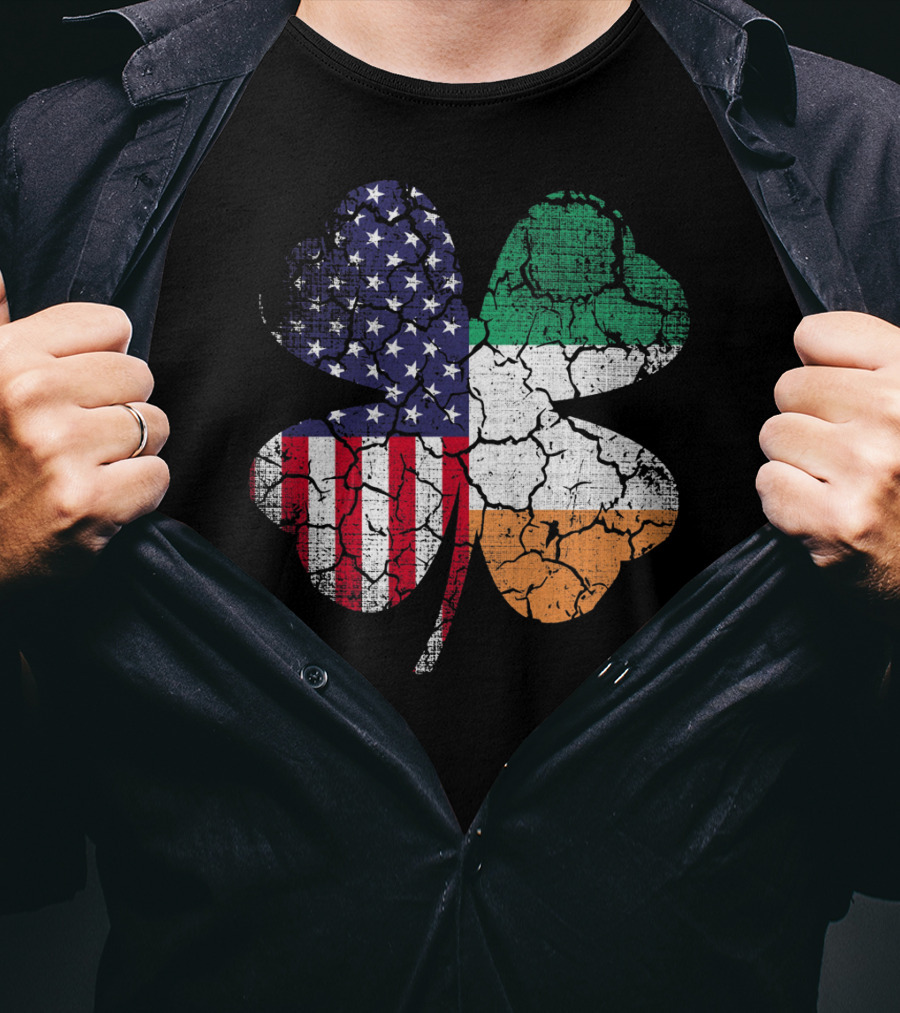St Patricks Day Irish American Flag Shamrock Clover Mashup T-Shirt