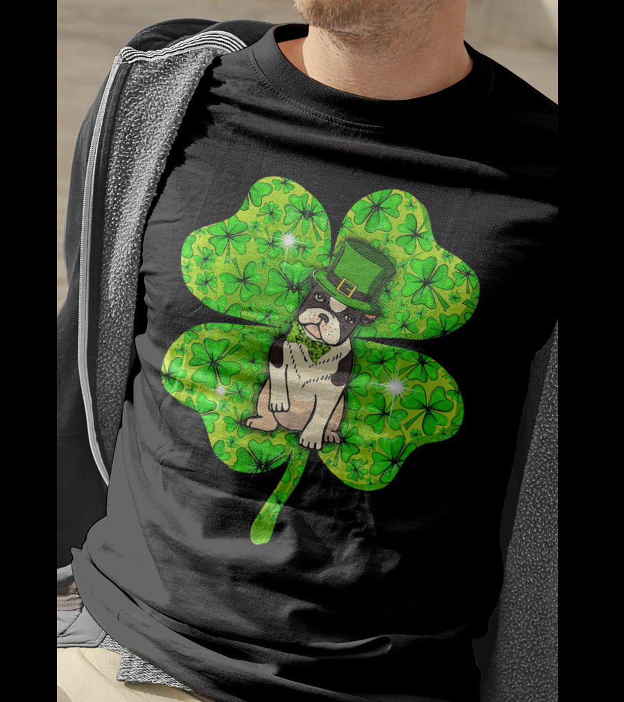 French Bulldog With Irish Shamrock And Leprechaun Hat T-Shirt