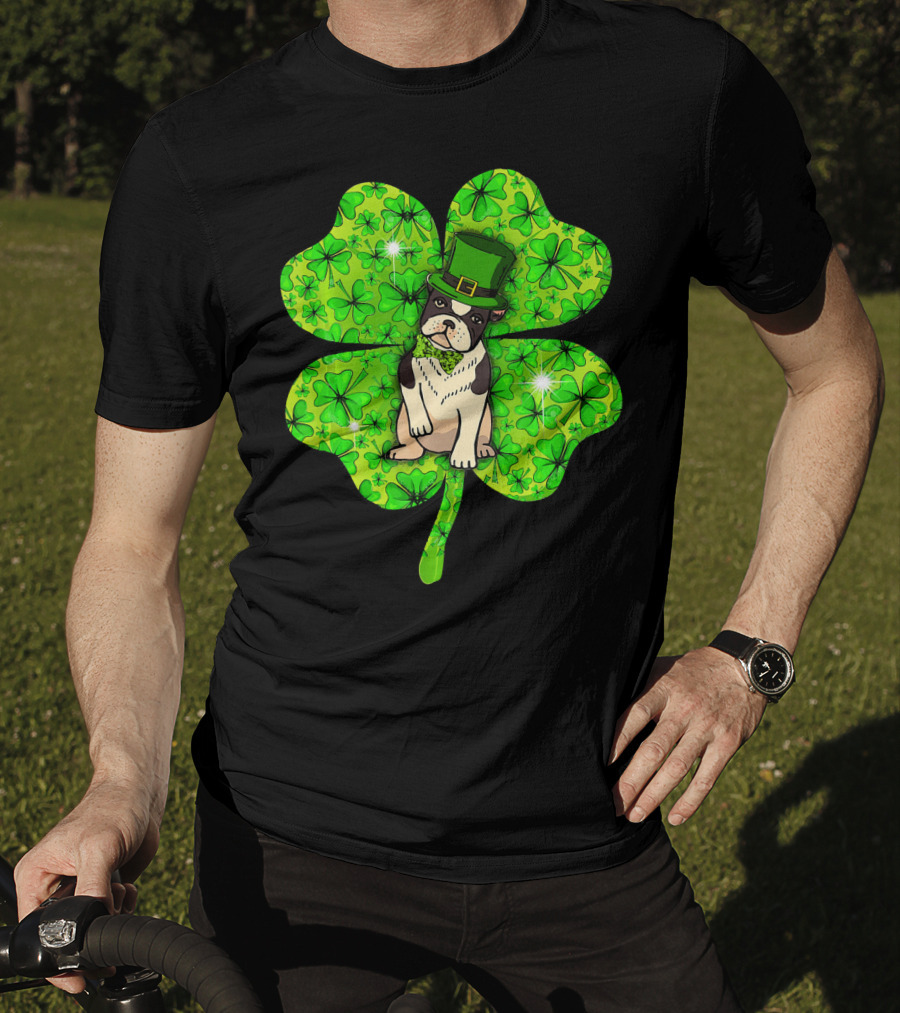 French Bulldog With Irish Shamrock And Leprechaun Hat T-Shirt
