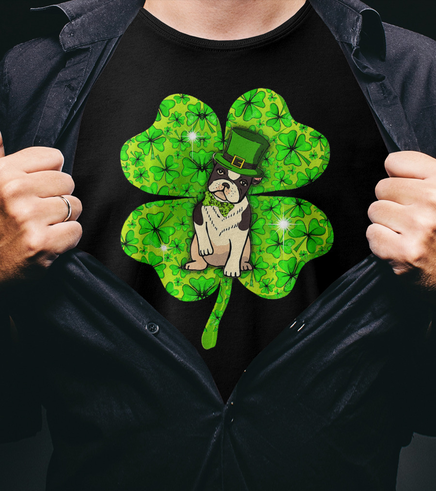 French Bulldog With Irish Shamrock And Leprechaun Hat T-Shirt