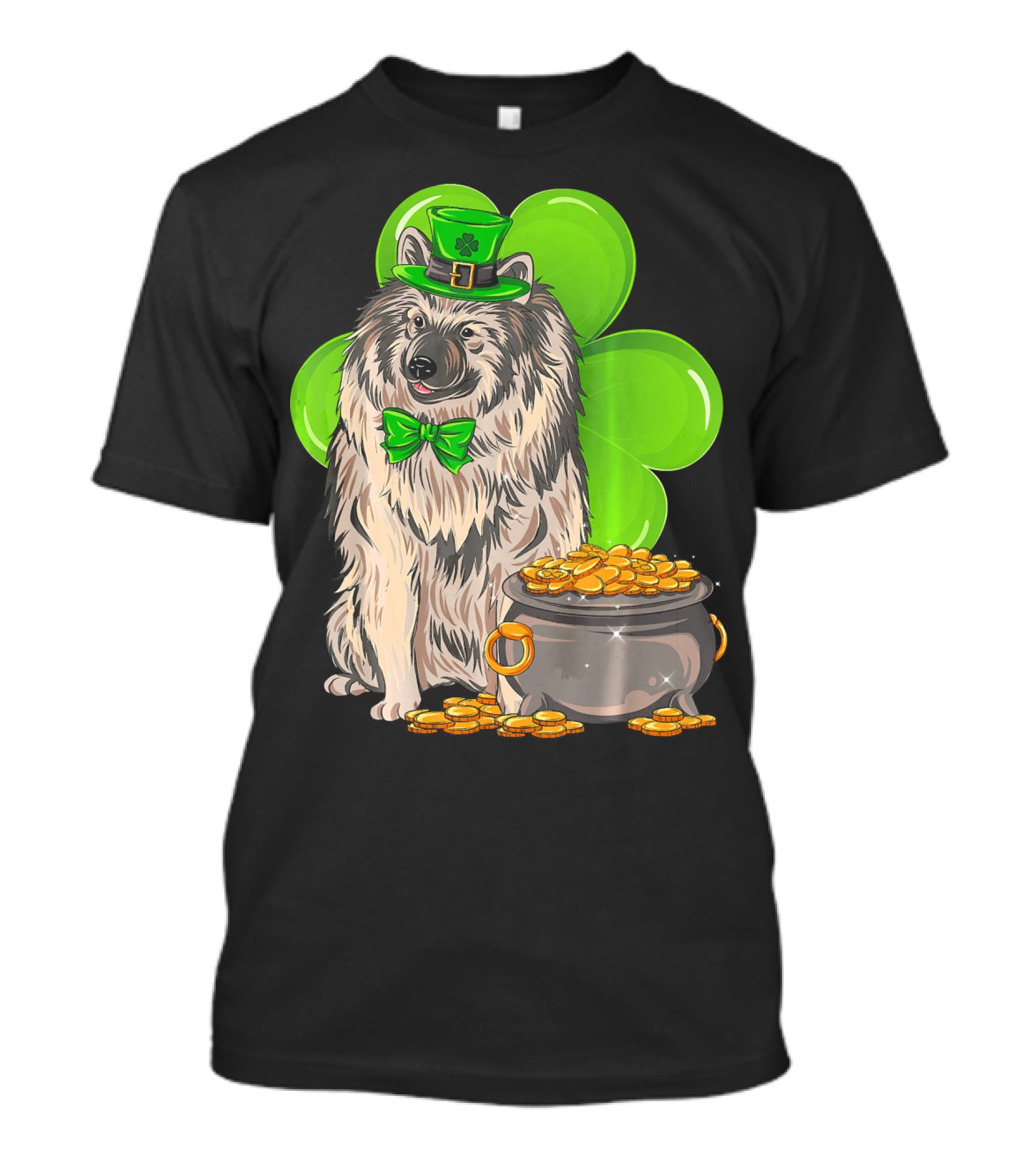 Keeshond St Patricks Day Leprechaun Dog Clover Pot Of Gold T-Shirt