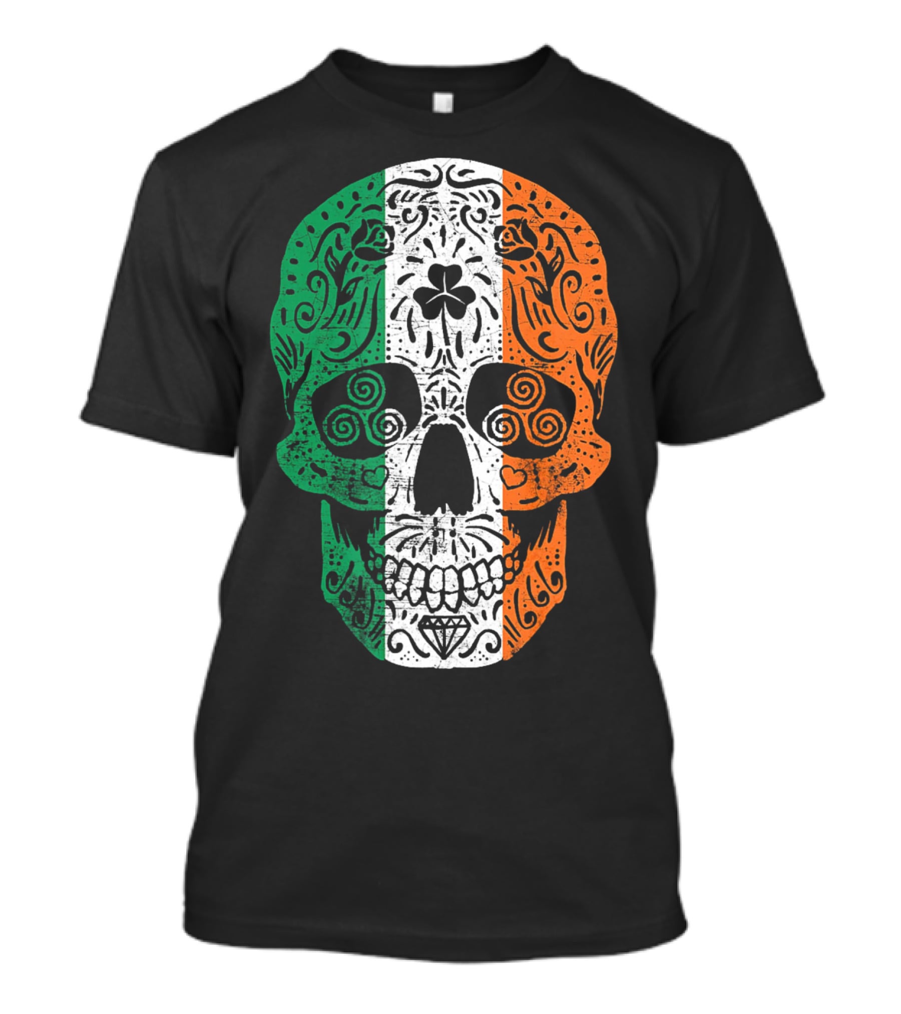Irish Flag Sugar Skull Shamrock St Patricks T-Shirt