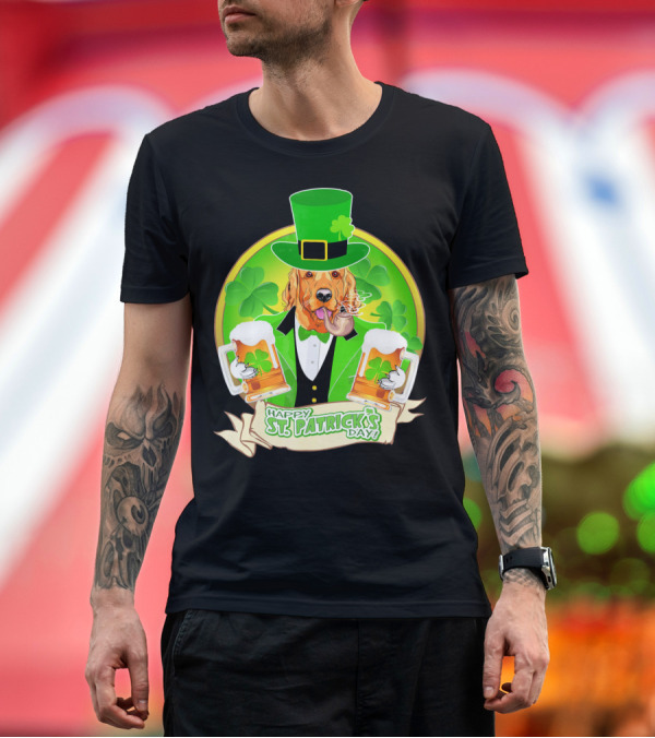 Premium T-Shirt: Happy St. Patrick's Day Golden Retriever Beer Fest T-Shirt Happy St. Patrick's Day Golden Retriever Beer Fest T-Shirt