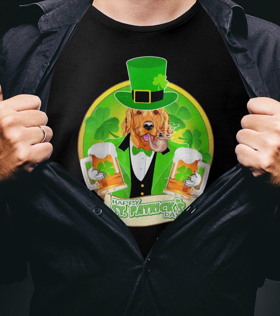 Happy St. Patrick's Day Golden Retriever Beer Fest T-Shirt