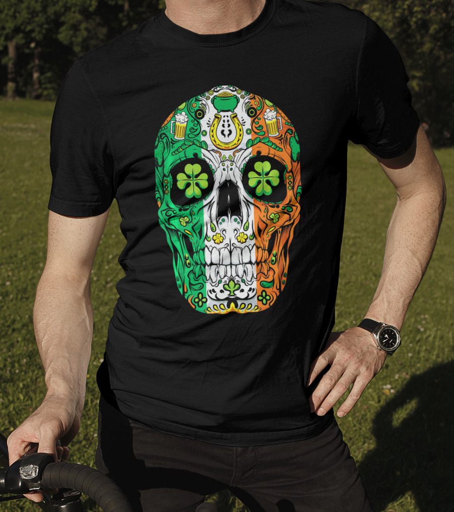 Sugar Skull Irish Leprechaun Shamrock St Patrick's Day T-Shirt