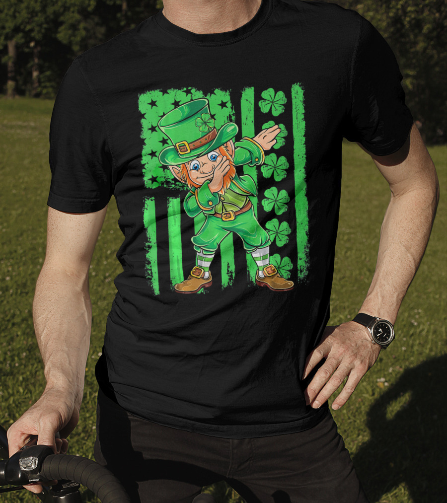 St Patricks Day Leprechaun Dab Shamrock Flag T-Shirt