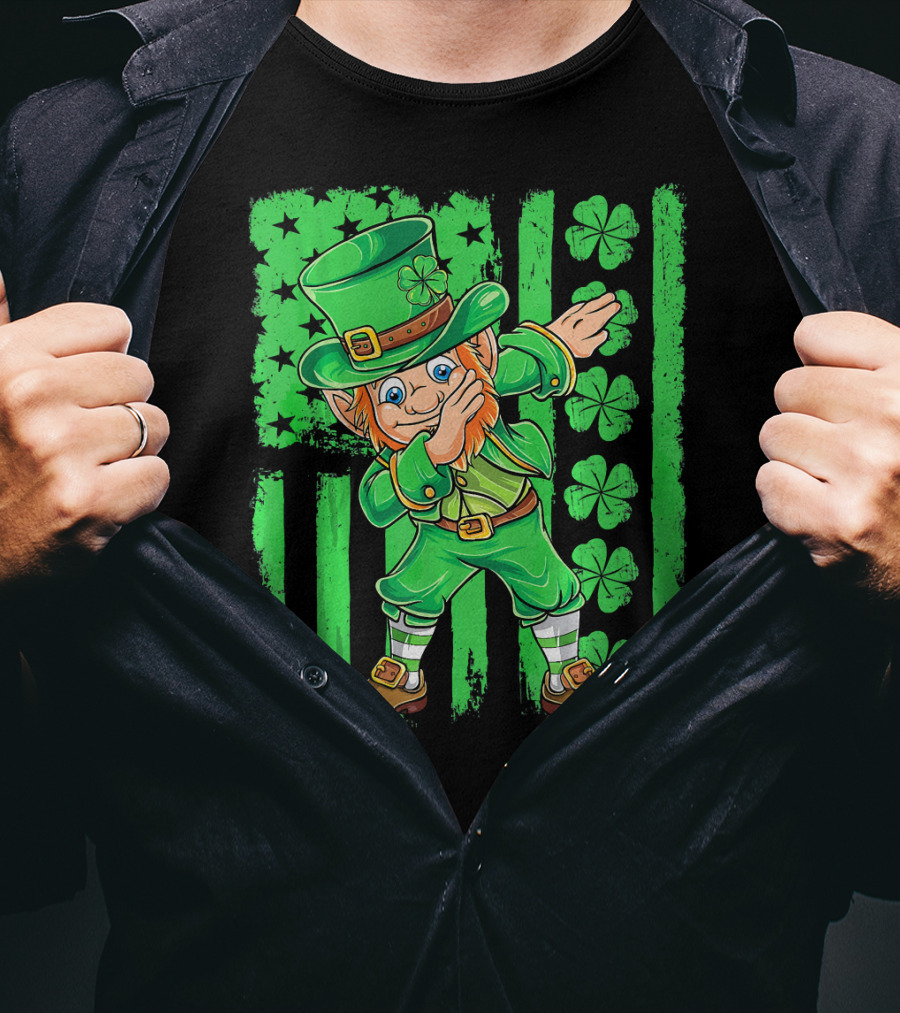 St Patricks Day Leprechaun Dab Shamrock Flag T-Shirt