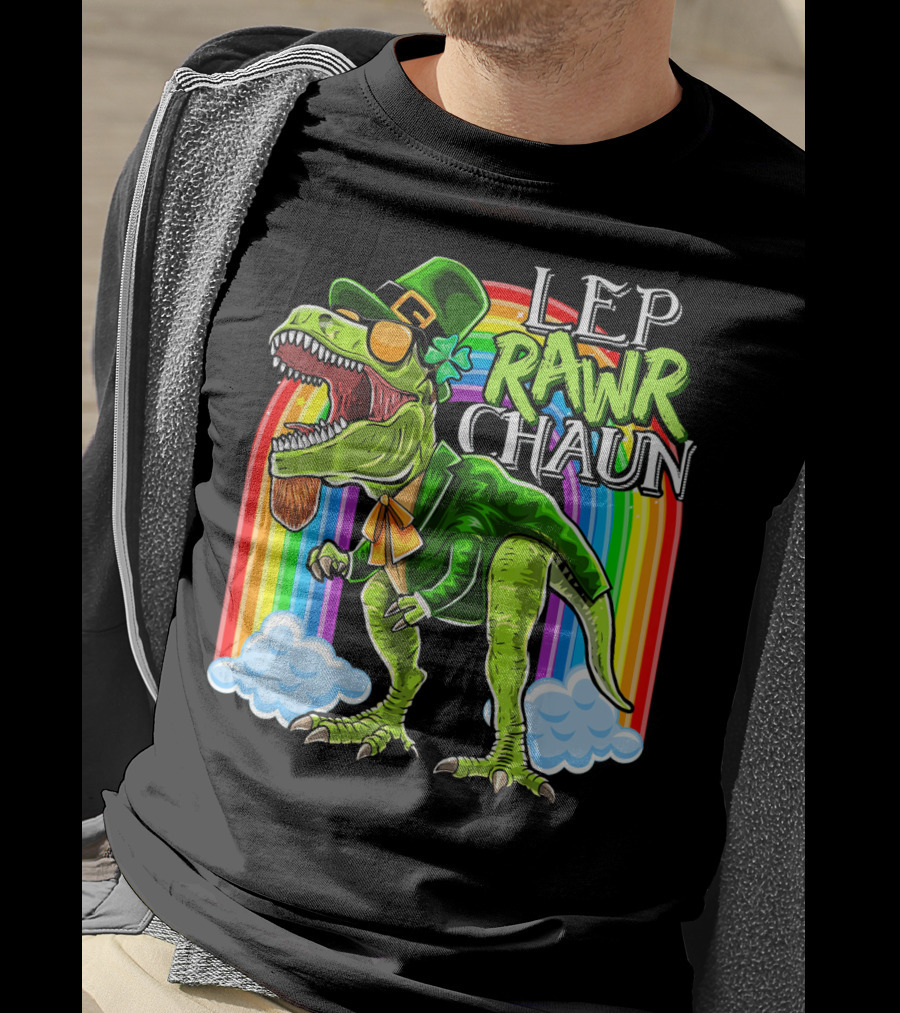 Leprawrchaun St. Patrick Day Rex Rainbow Dinosaur T-Shirt