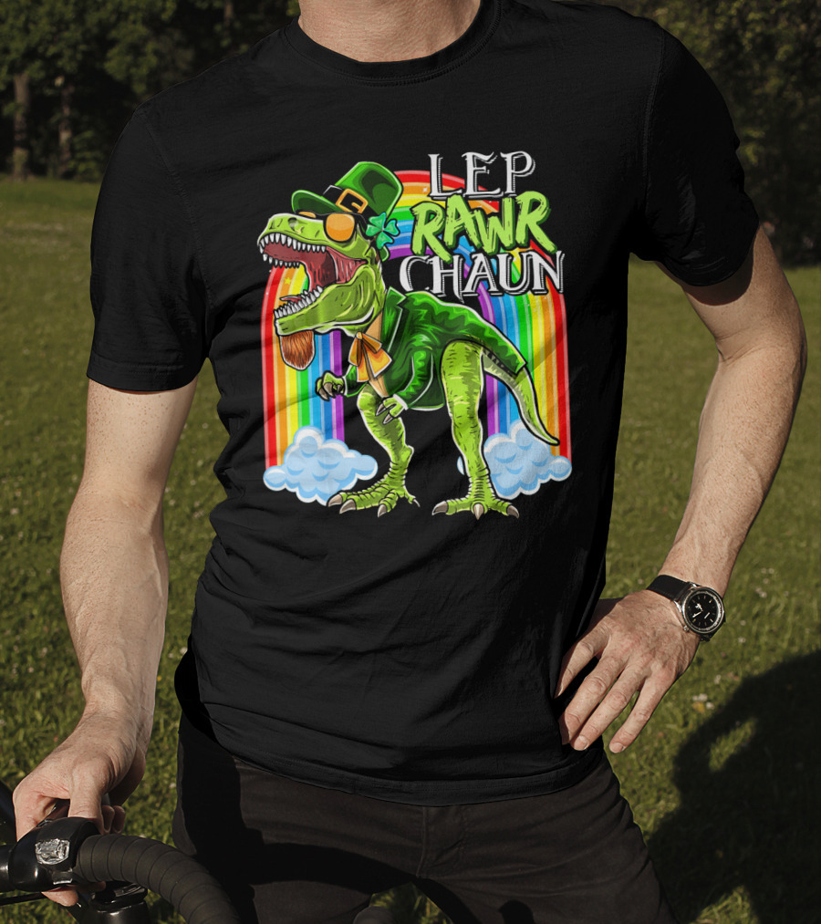 Leprawrchaun St. Patrick Day Rex Rainbow Dinosaur T-Shirt