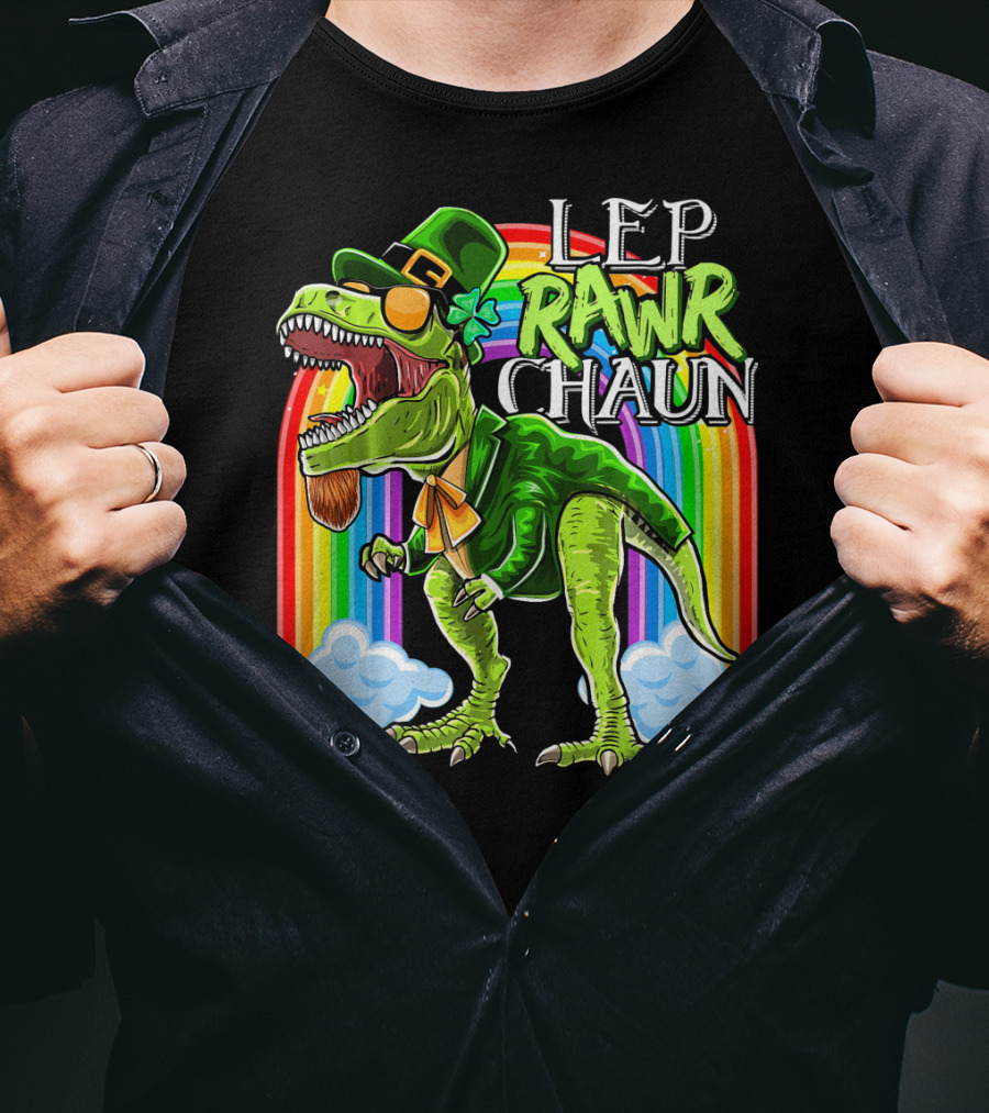Leprawrchaun St. Patrick Day Rex Rainbow Dinosaur T-Shirt
