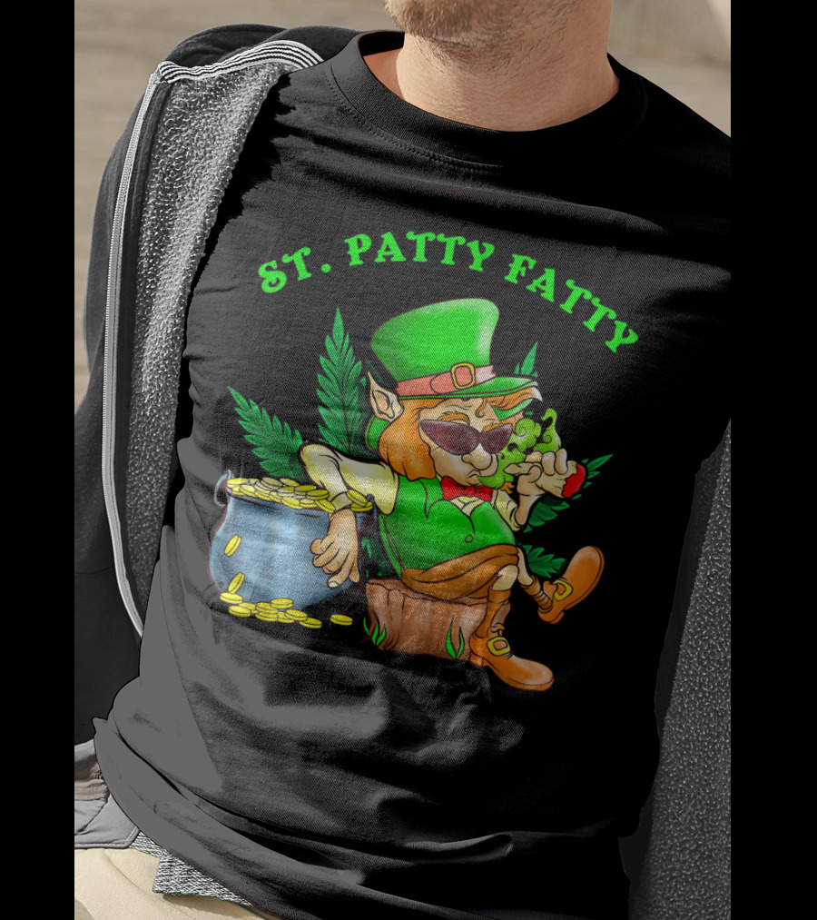 St. Patty Fatty Cool St. Patrick's Weed Smoking Leprechaun T-Shirt