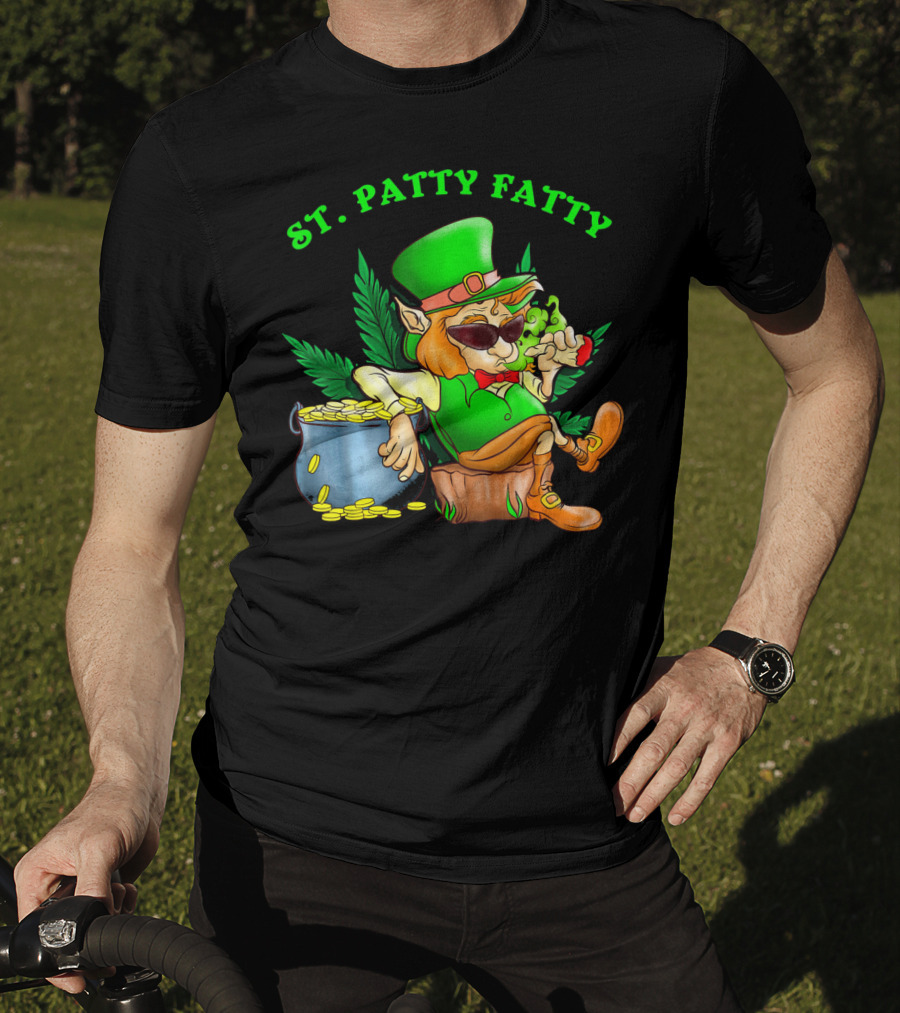 St. Patty Fatty Cool St. Patrick's Weed Smoking Leprechaun T-Shirt