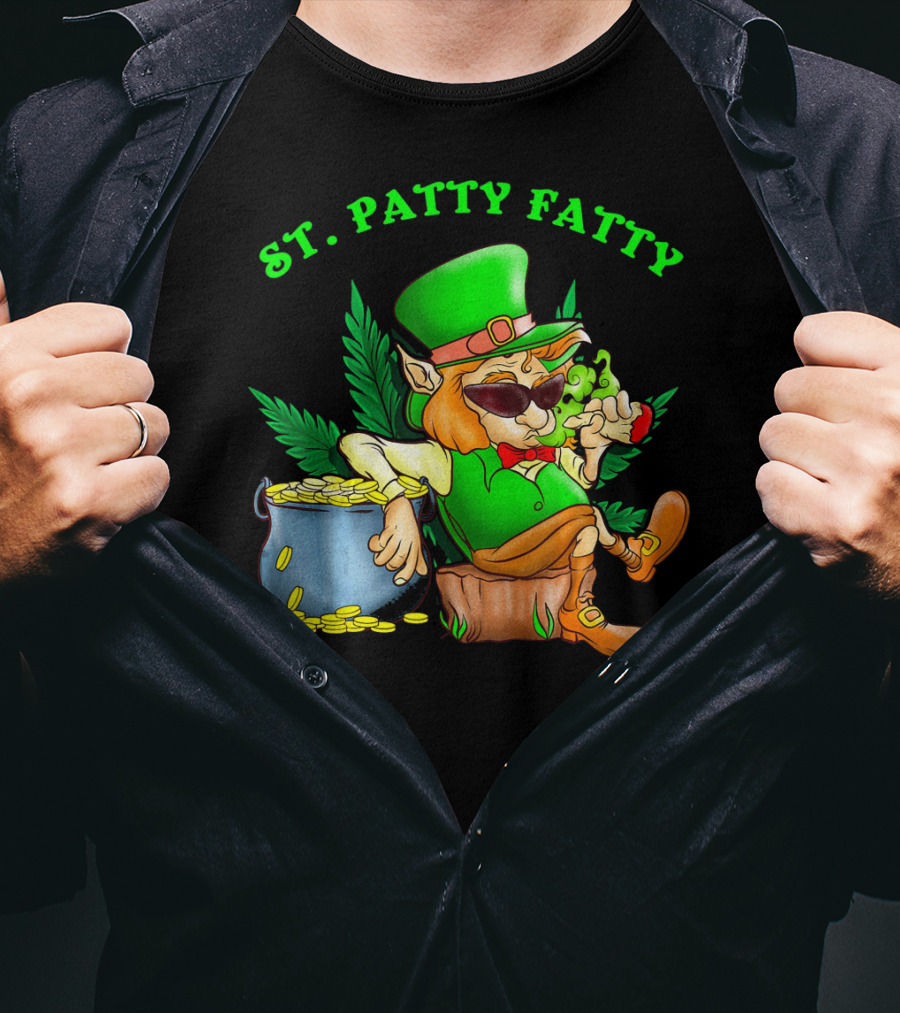 St. Patty Fatty Cool St. Patrick's Weed Smoking Leprechaun T-Shirt