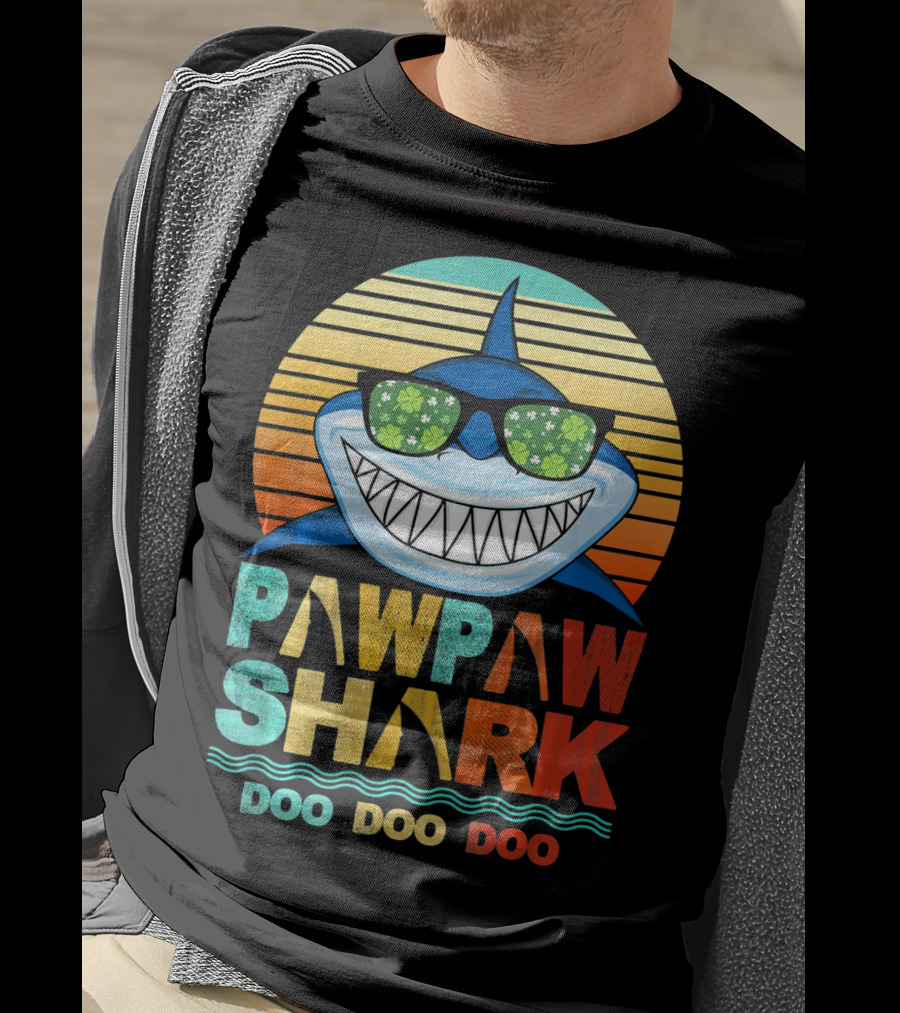 Pawpaw Shark Doo Doo Doo Sunglasses Retro Sunburst T-Shirt