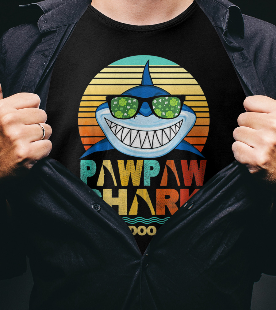 Pawpaw Shark Doo Doo Doo Sunglasses Retro Sunburst T-Shirt