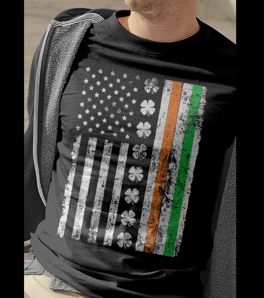 Irish American Flag Shamrock St Patricks Holiday T-Shirt