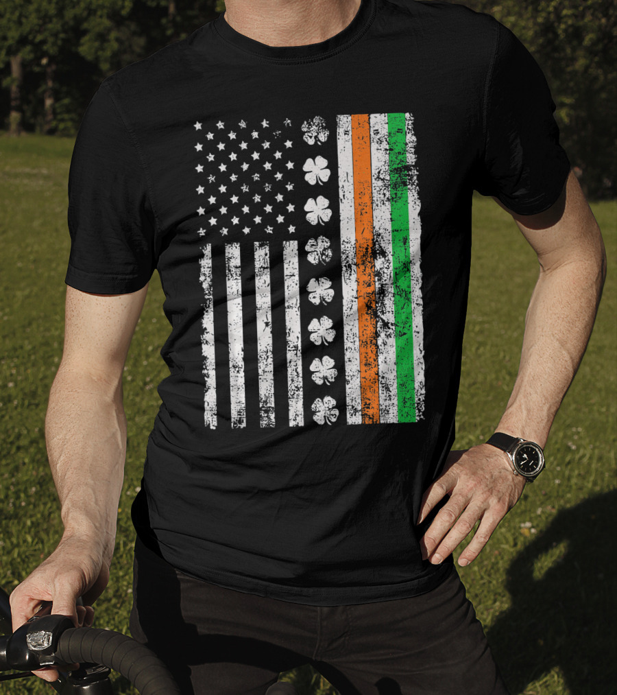 Irish American Flag Shamrock St Patricks Holiday T-Shirt