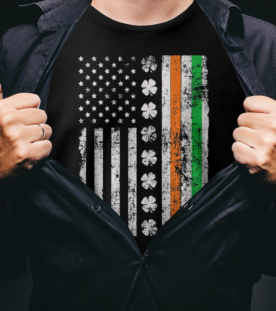 Irish American Flag Shamrock St Patricks Holiday T-Shirt