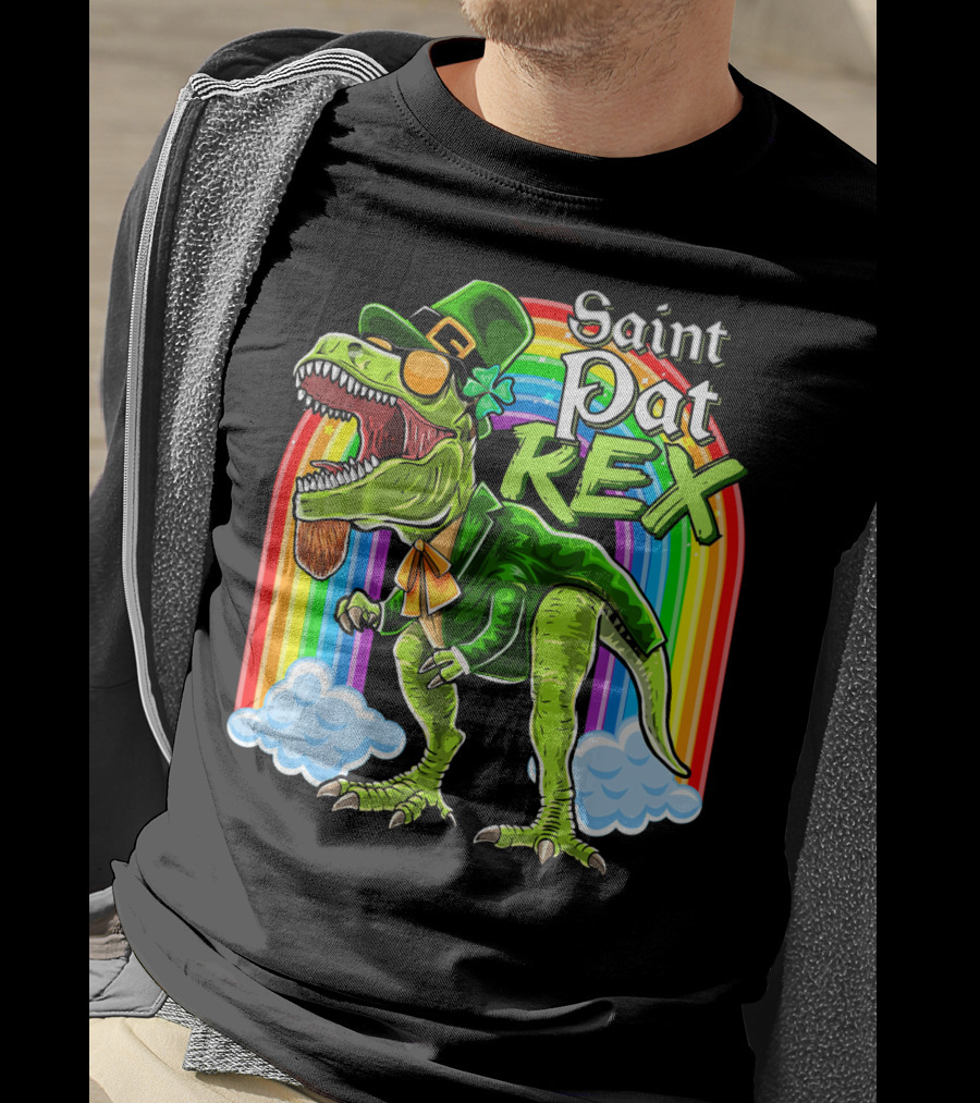 Saint Pat Rex Dinosaur Leprechaun Rainbow T-Shirt