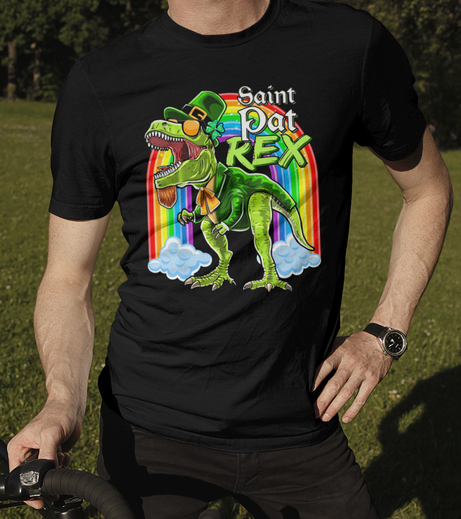 Saint Pat Rex Dinosaur Leprechaun Rainbow T-Shirt