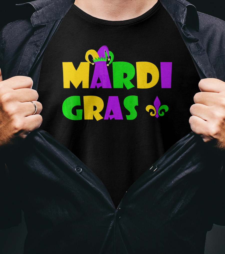 Mardi Gras Fun Party With Crown And Fleur-de-Lis T-Shirt