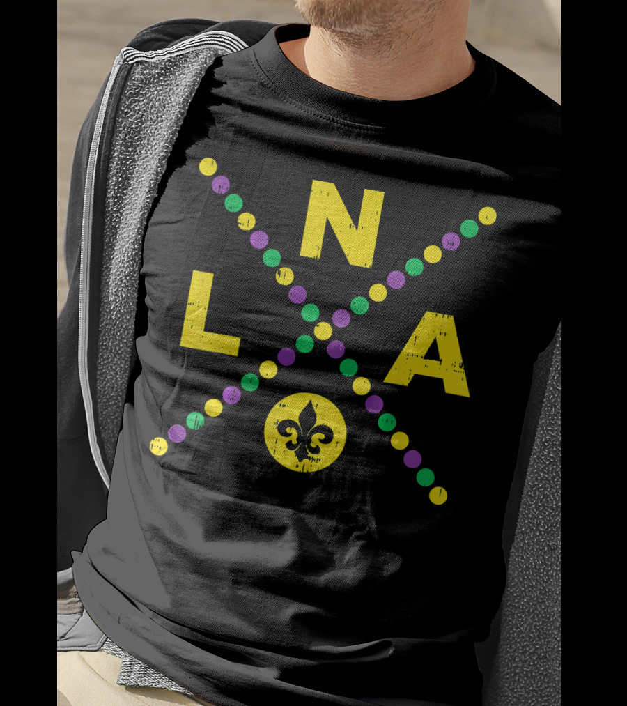 NOLA New Orleans Louisiana Jester Fleur-de-Lis Mardi Gras Colors T-Shirt